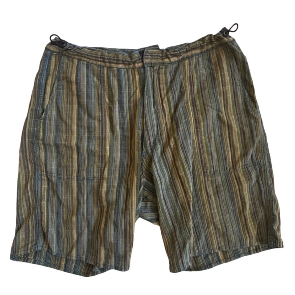 Sauvage California Mens Striped Cotton Shorts Size 34 Green Blue Made in USA